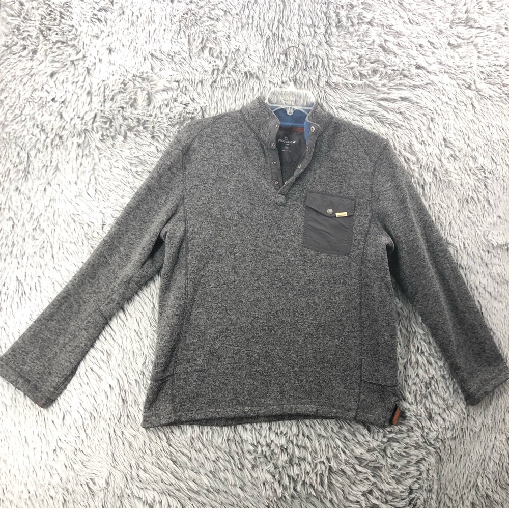 Woolrich Sweatshirt Mens Medium Spellout Heathered Gray Pullover Pocket